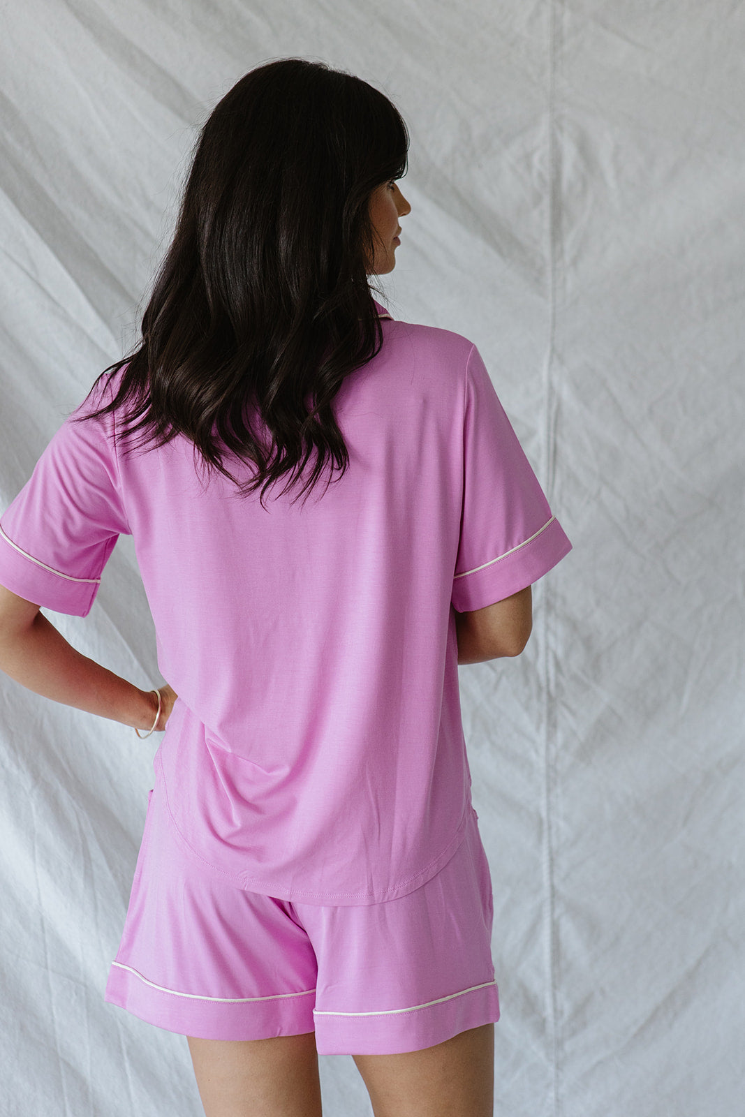 Piped Button-up Shorts Set Modal | Wild Orchid