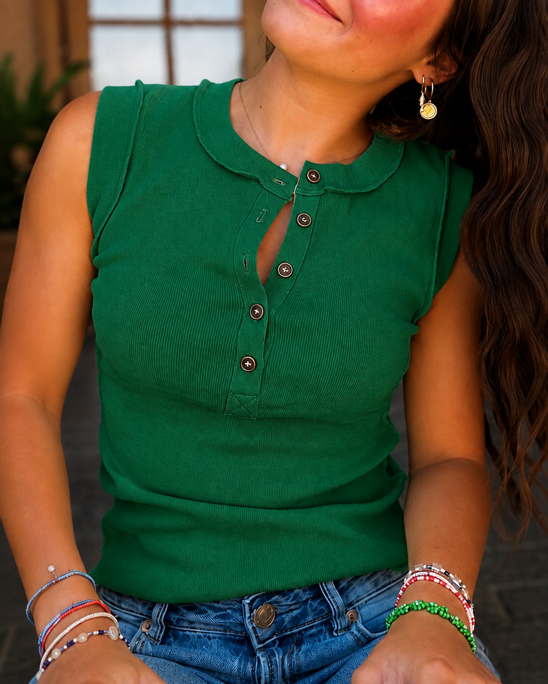 Ribbed Inside-Out Button Tank