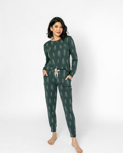 JAM PANTS SET | Darkest Spruce Dotted Trees Long Sleeve