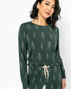JAM PANTS SET | Darkest Spruce Dotted Trees Long Sleeve