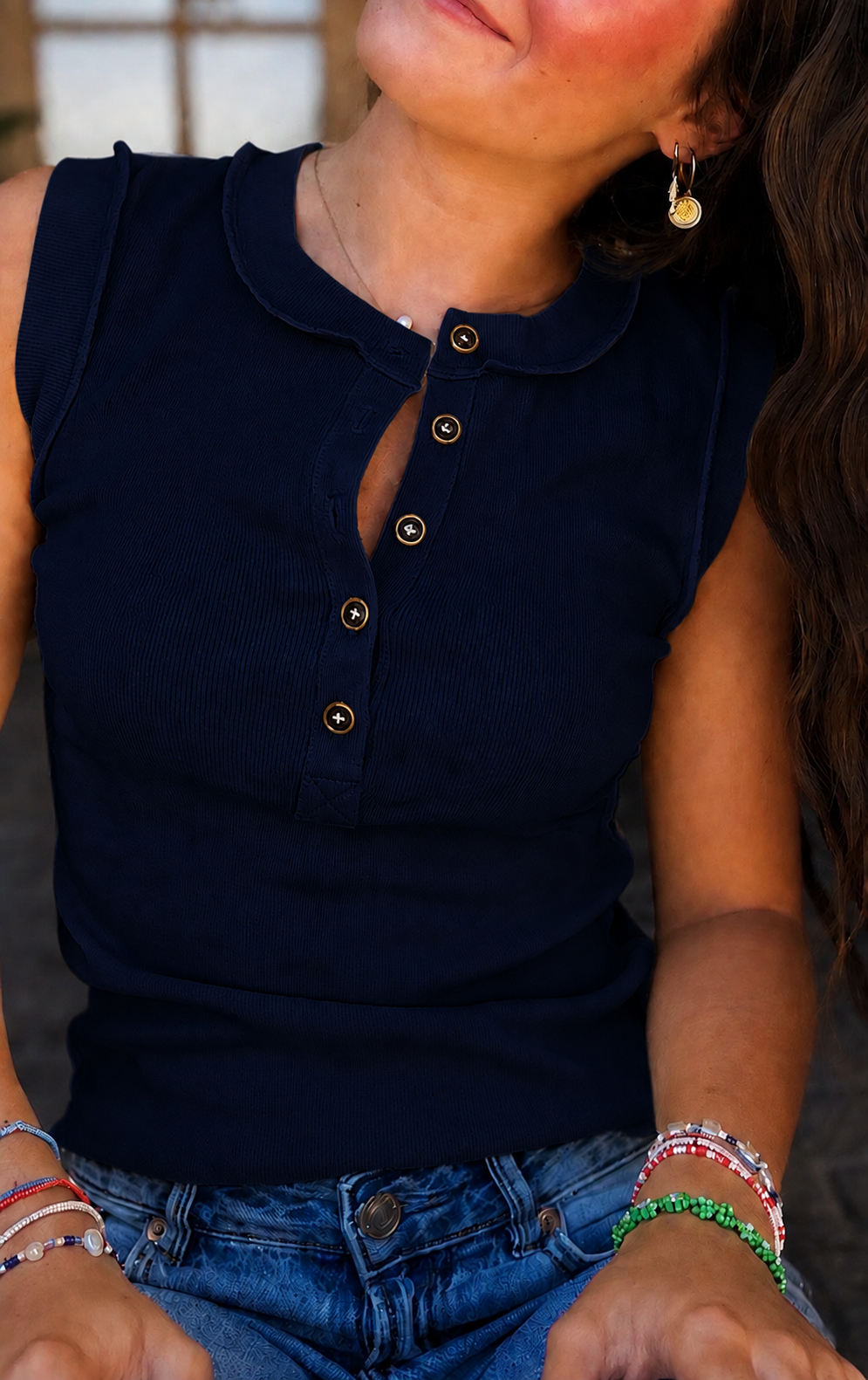 Ribbed Inside-Out Button Tank