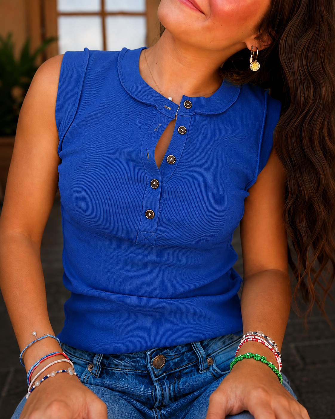 Ribbed Inside-Out Button Tank