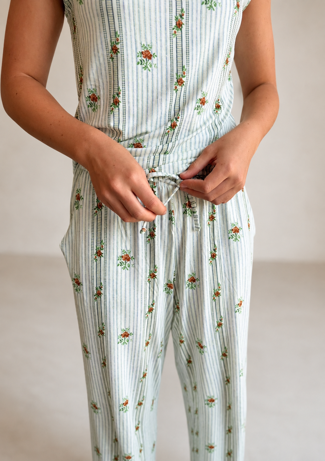 SCOOP NECK TANK PANT SET MODAL| Blue Floral Stripe