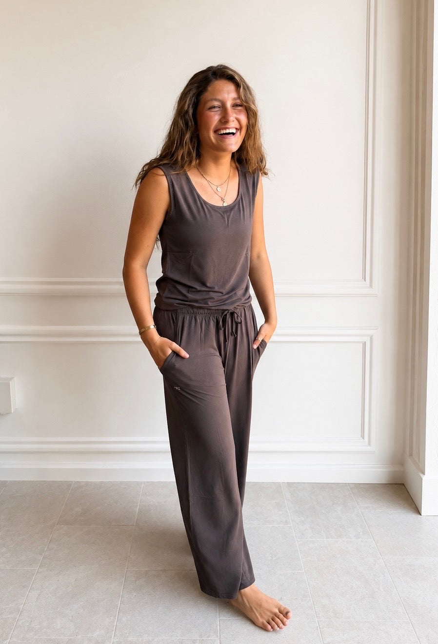 SCOOP NECK TANK PANT SET MODAL| Chocolate Brown
