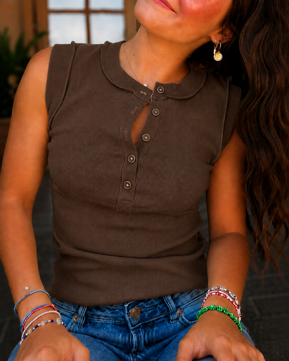 Ribbed Inside-Out Button Tank