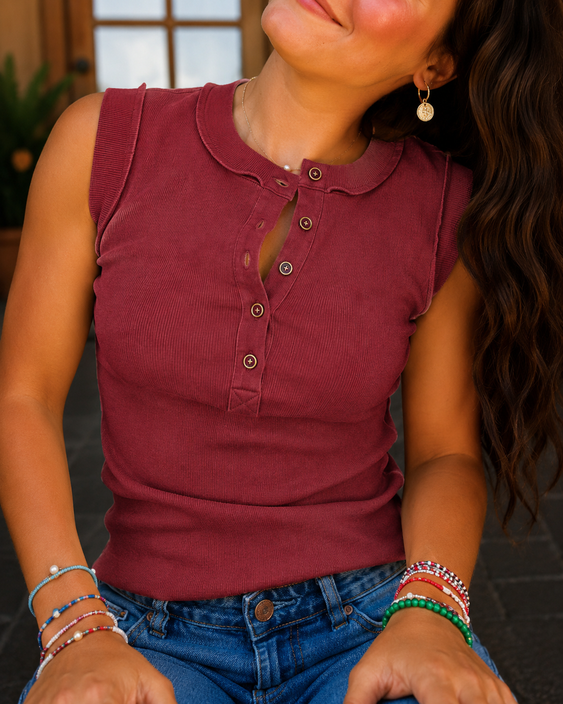 Ribbed Inside-Out Button Tank