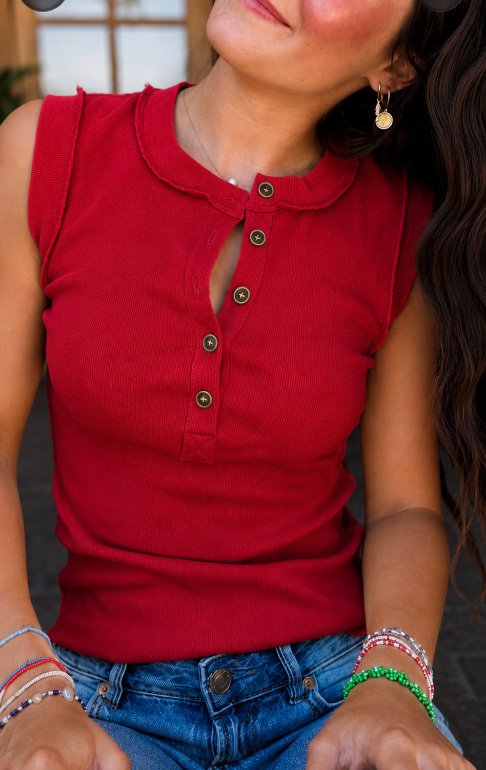 Ribbed Inside-Out Button Tank