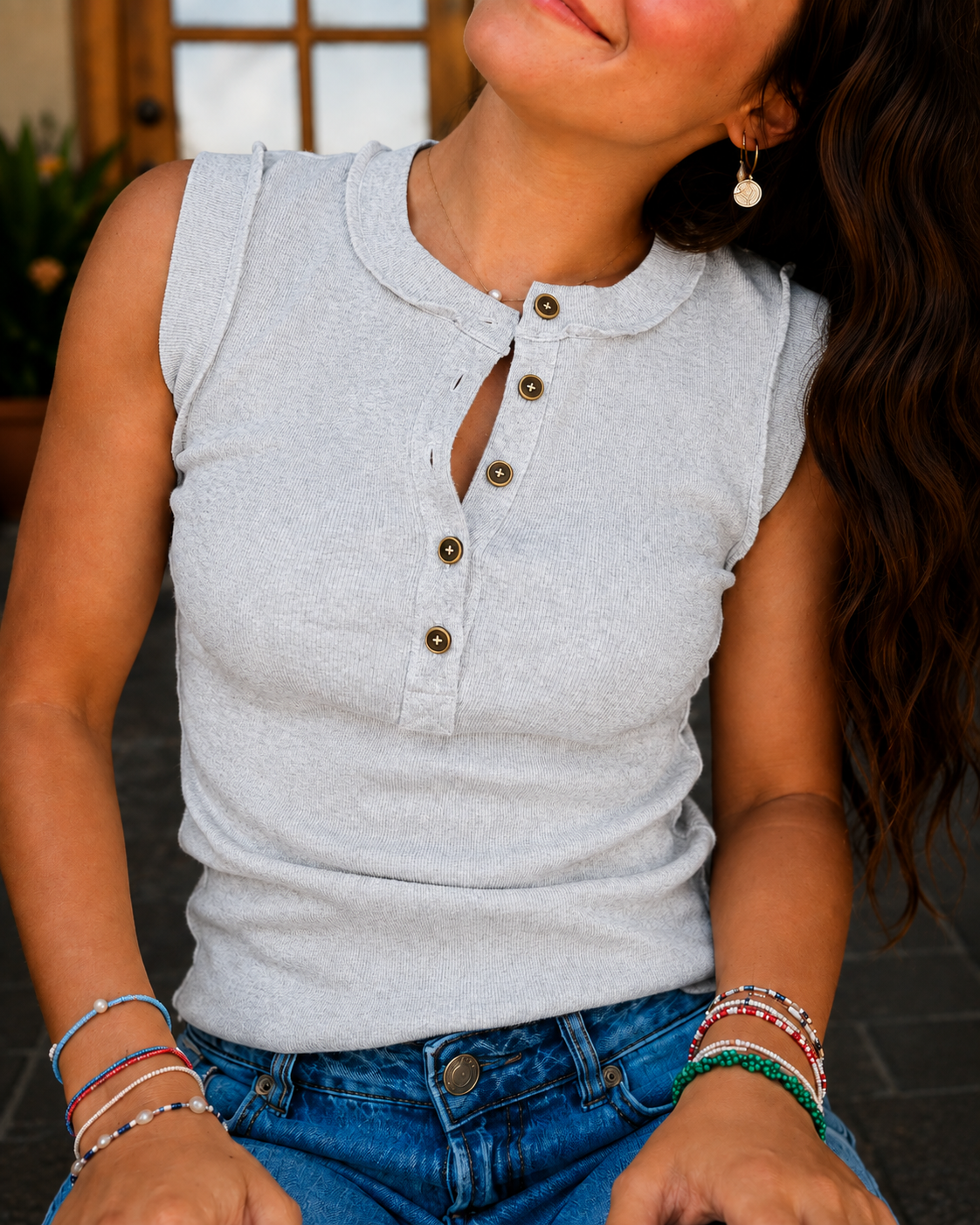 Ribbed Inside-Out Button Tank