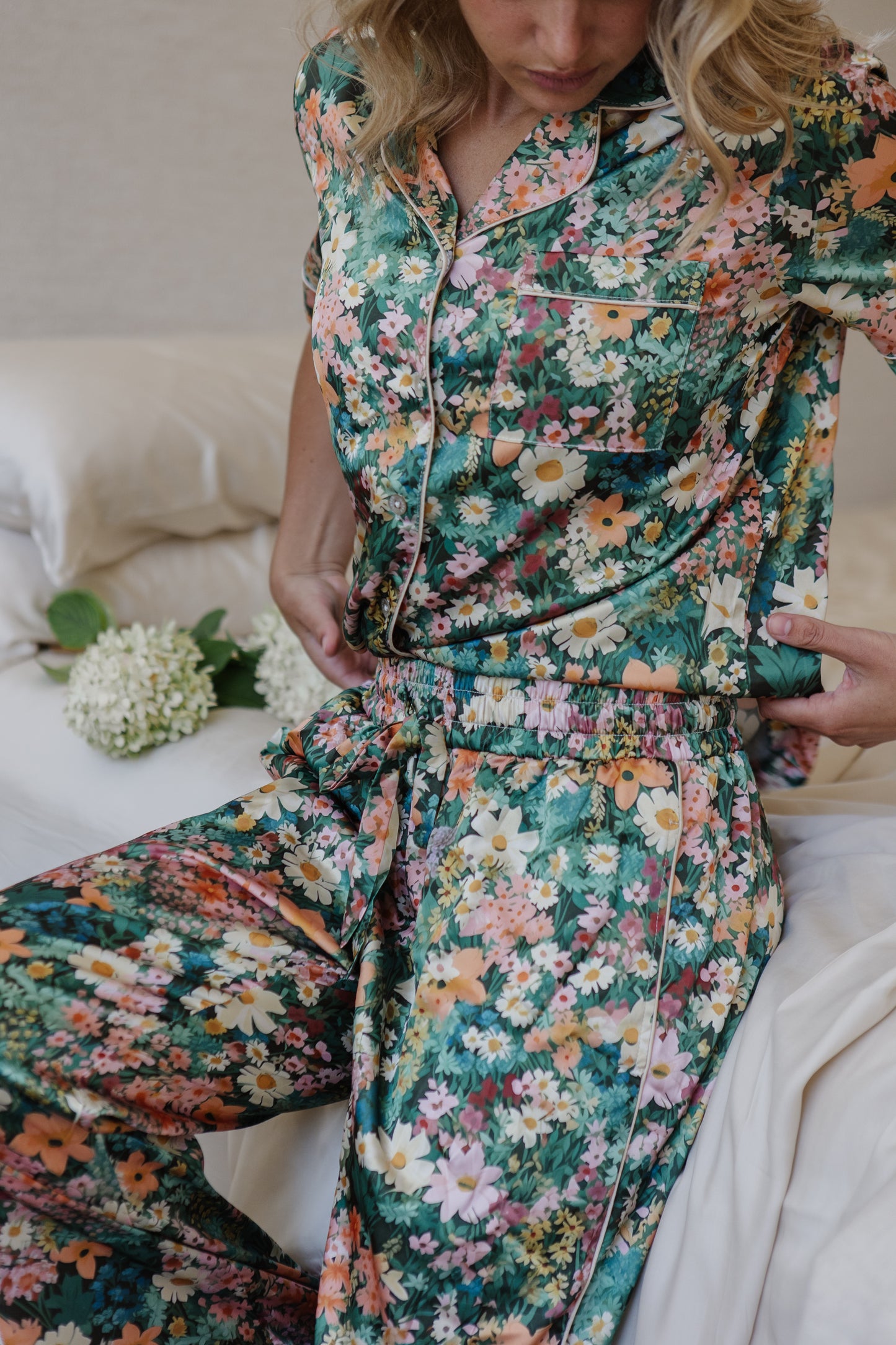 Satin Pajama Set | Fall Floral Short Sleeve