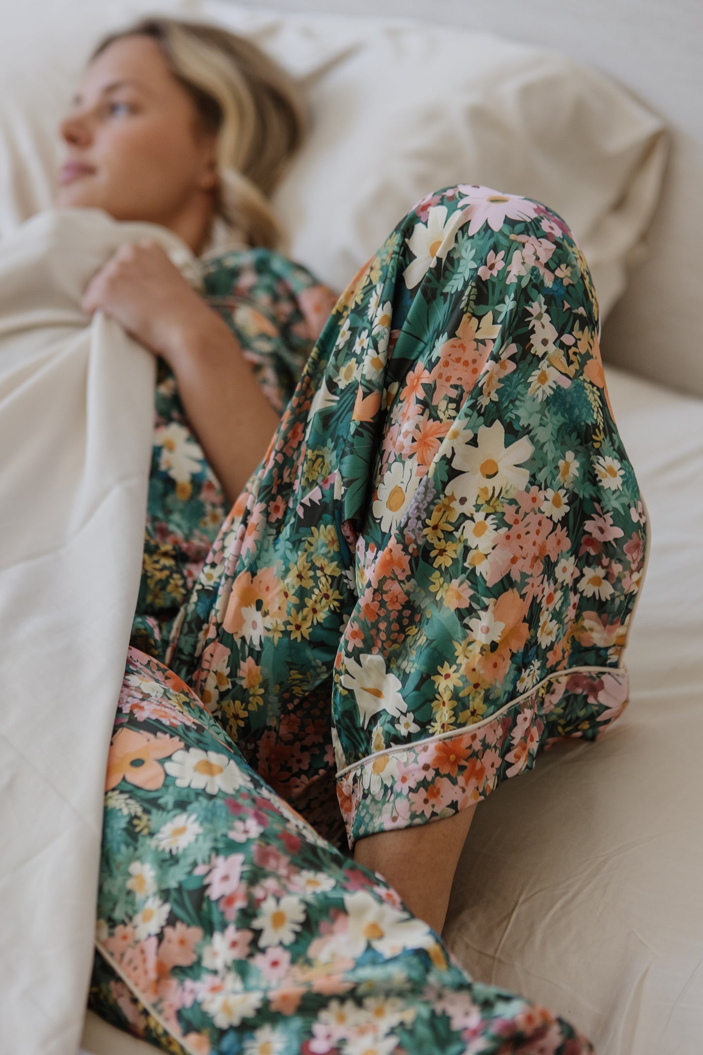 Satin Pajama Set | Fall Floral Short Sleeve