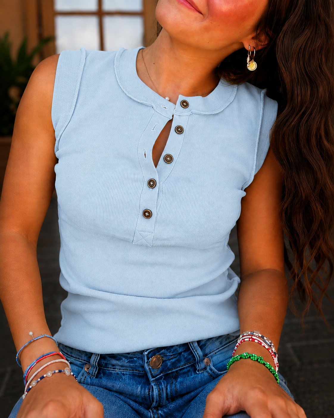 Ribbed Inside-Out Button Tank