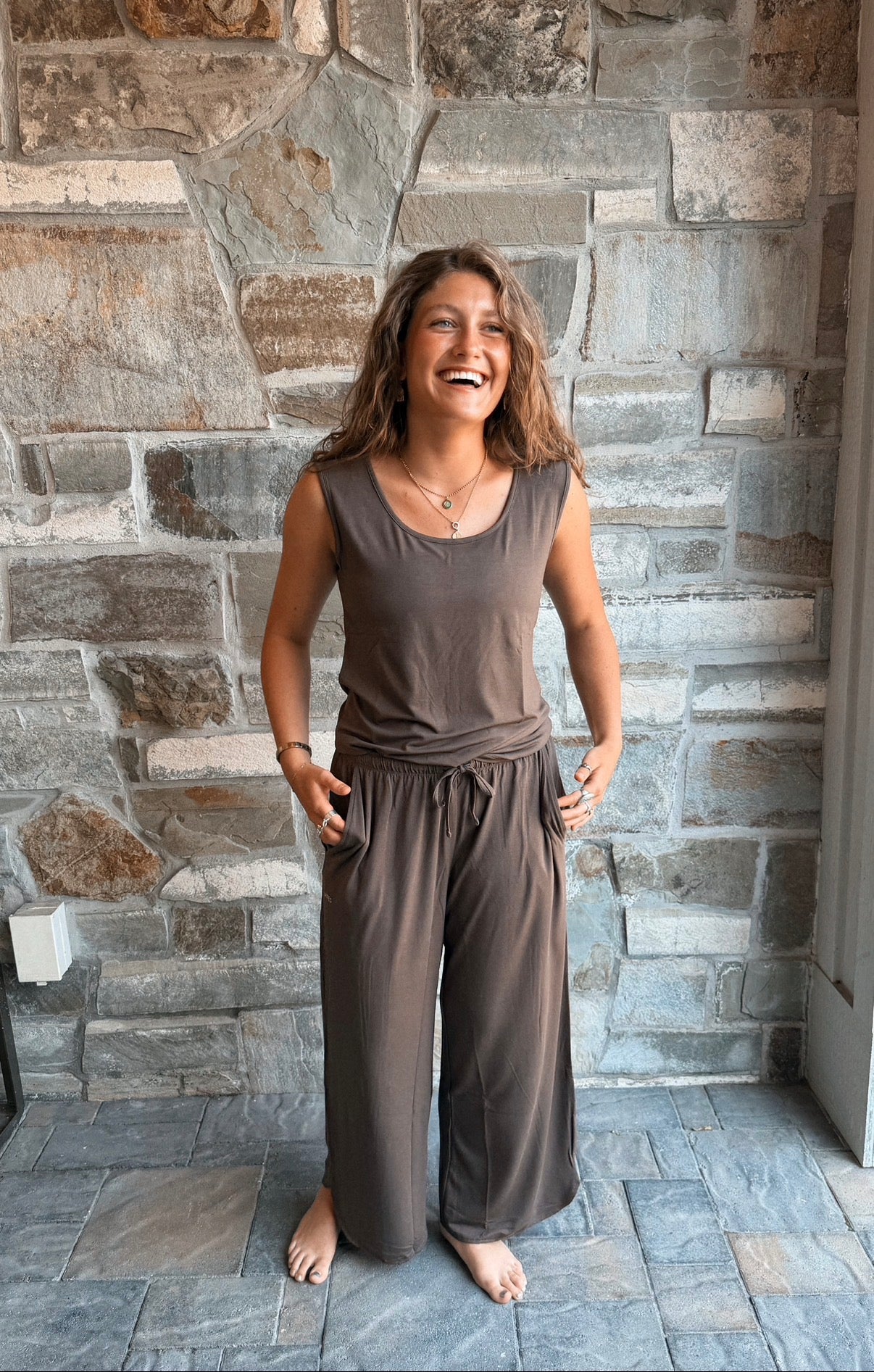 SCOOP NECK TANK PANT SET MODAL| Chocolate Brown