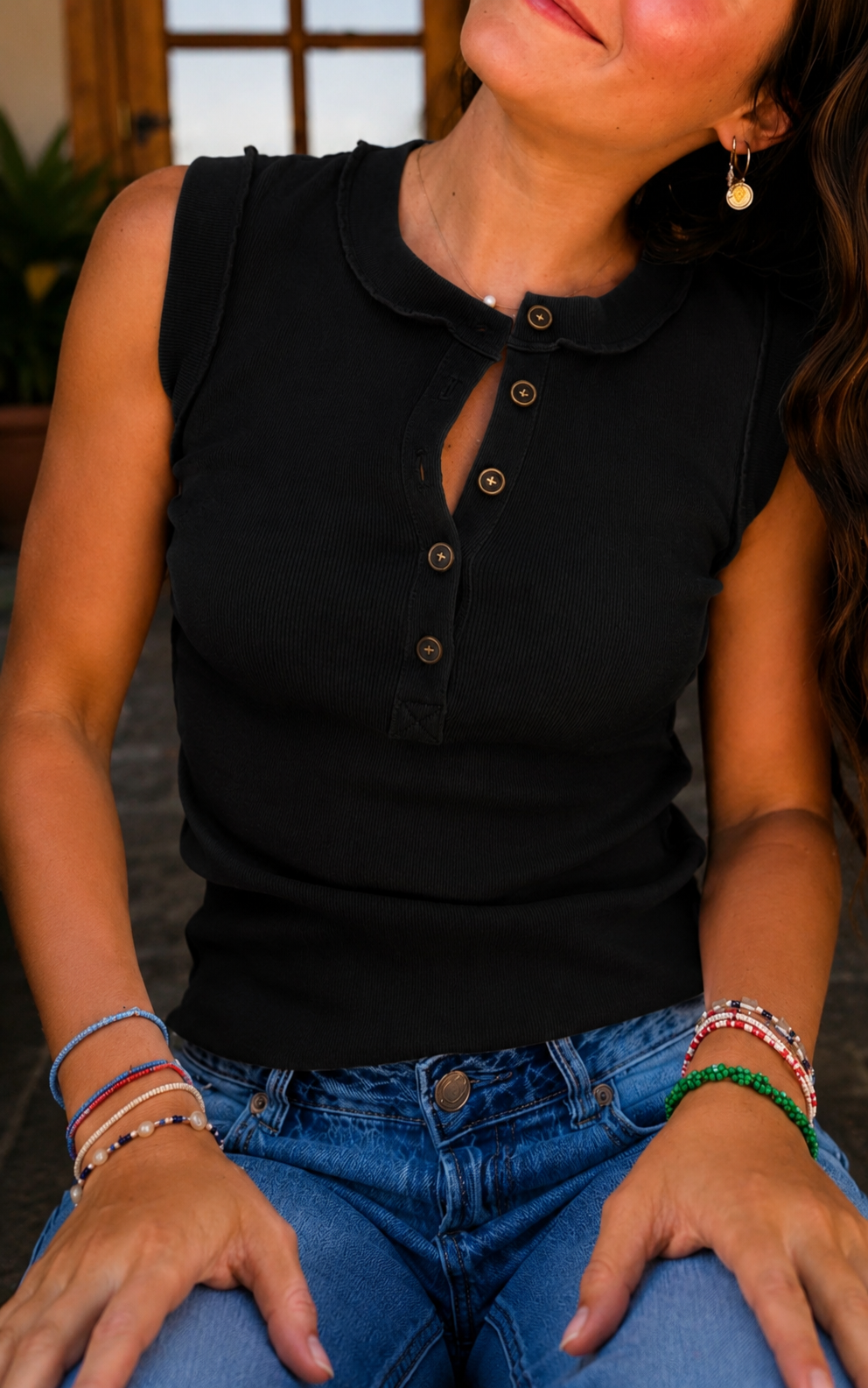 Ribbed Inside-Out Button Tank