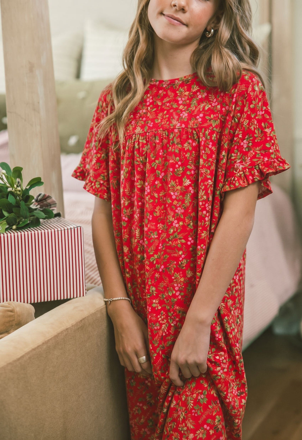 LITTLE LATES DRESS - Red Winterberry