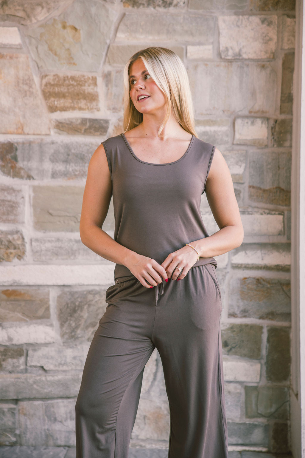 SCOOP NECK TANK PANT SET MODAL- Chocolate Brown