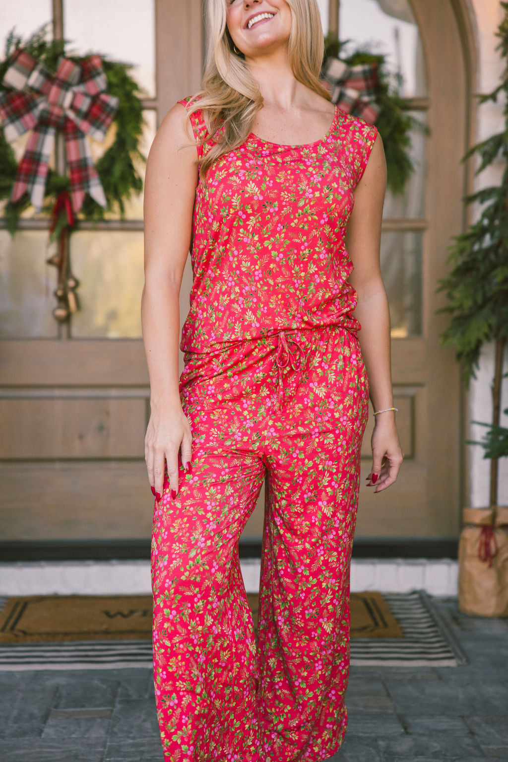 SCOOP NECK TANK PANT SET MODAL- Red Winterberry