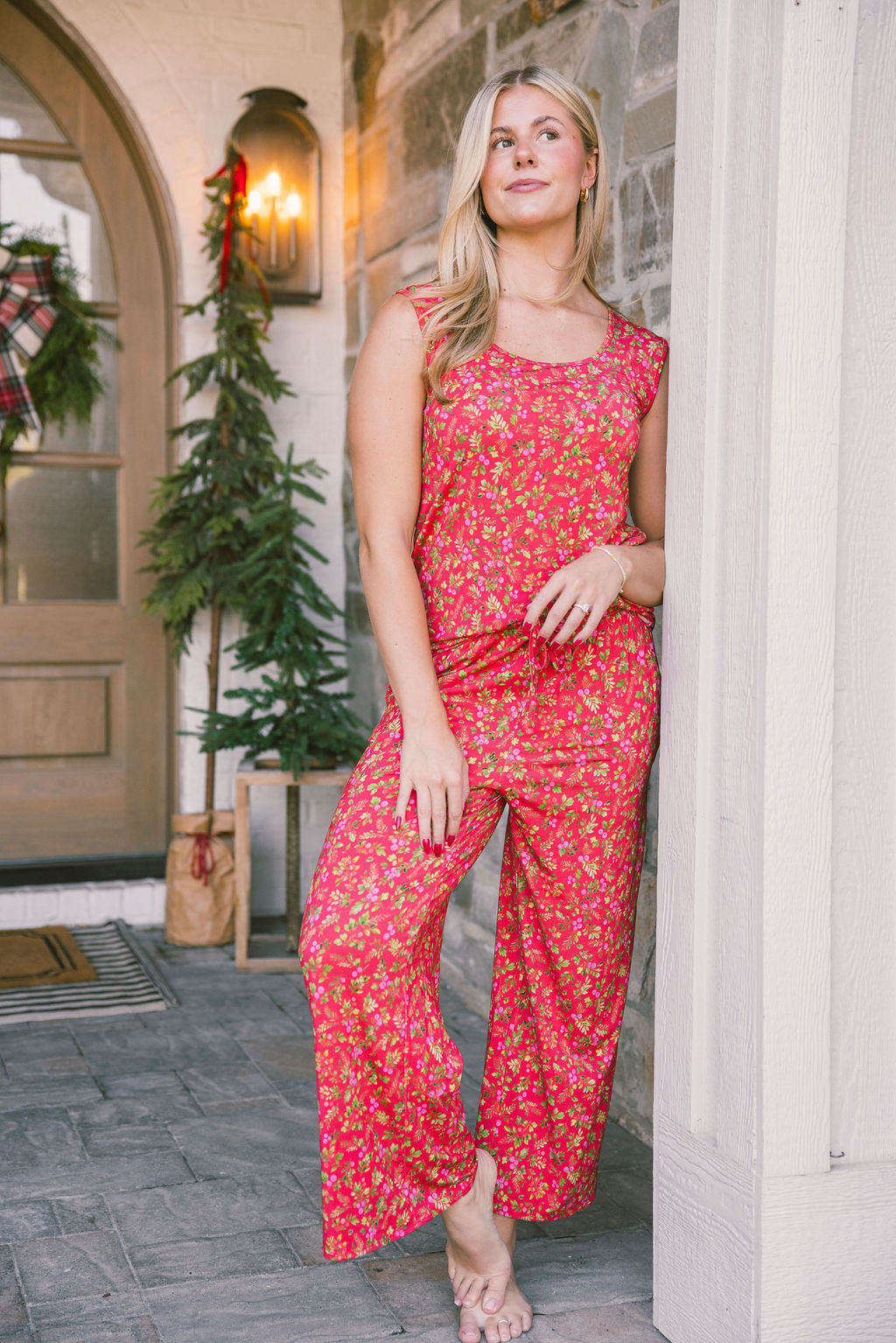 SCOOP NECK TANK PANT SET MODAL- Red Winterberry