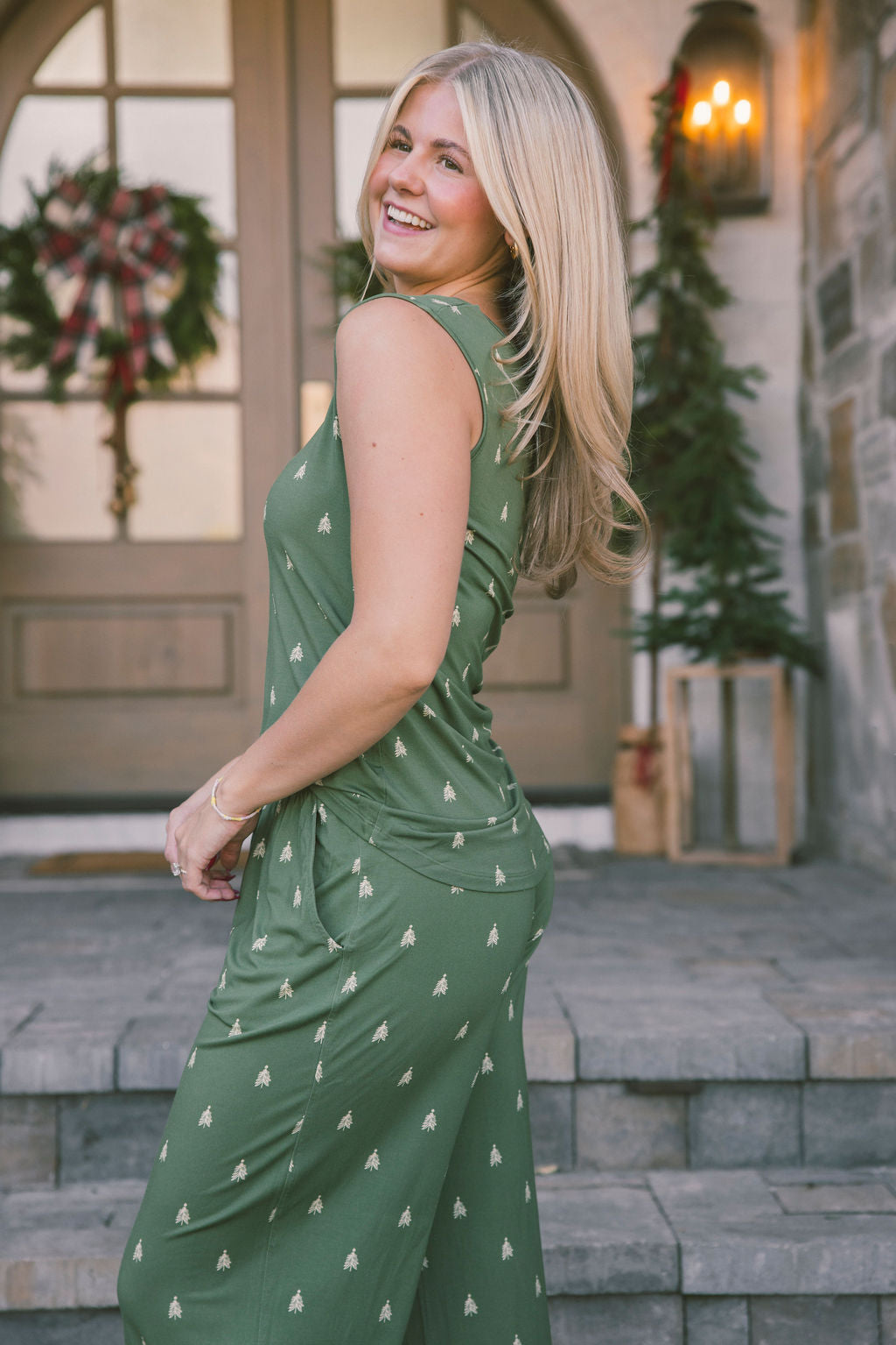SCOOP NECK TANK PANT SET MODAL- Winter Pines