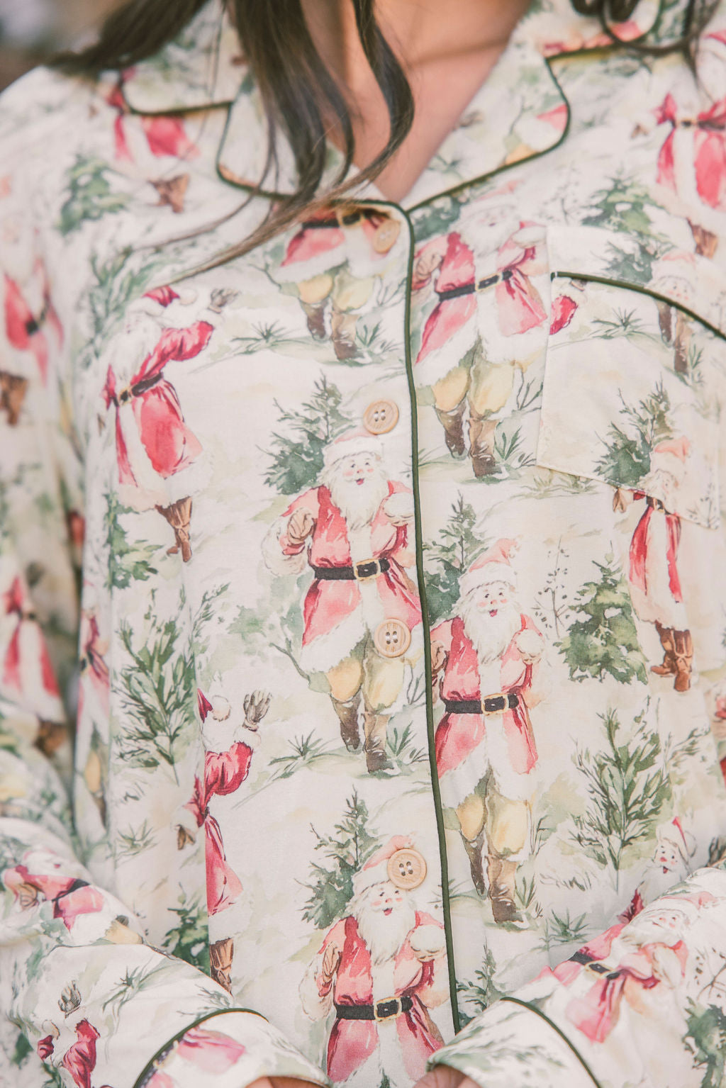 Button Up Long Sleeve Pants Set - Vintage Santa