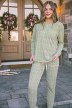 Classic Jogger Pajama Set Long Sleeve | Green & Cream Vertical Stripe