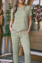 Classic Jogger Pajama Set | Green & Cream Vertical Stripe