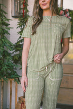 Classic Jogger Pajama Set | Green & Cream Vertical Stripe