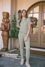 Classic Jogger Pajama Set | Green & Cream Vertical Stripe