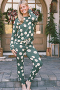 Jam PANTS SET LONG SLEEVE - Green and Cream Large Dot