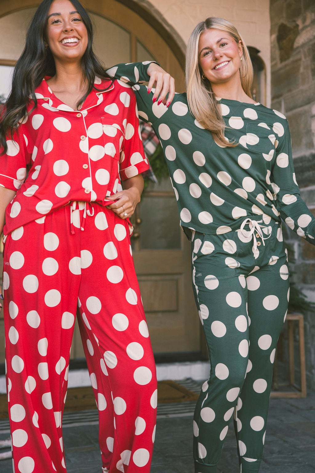 Jam PANTS SET LONG SLEEVE - Green and Cream Large Dot