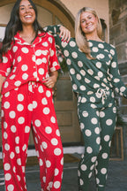 Button Up Short Sleeve Pants Set | Large Red Polka Dot