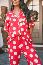 Button Up Short Sleeve Pants Set | Large Red Polka Dot