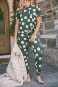 Jam Pants Set - Green and Cream Large Dot