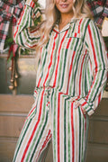 BUTTON UP LONG SLEEVE PANTS SET MODAL -Holiday Classic Vertical Stripe