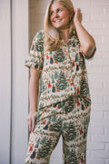 Button Up Short Sleeve Pants Set - Outdoor Holiday Scene