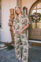 Button Up Short Sleeve Pants Set | Outdoor Holiday Scene