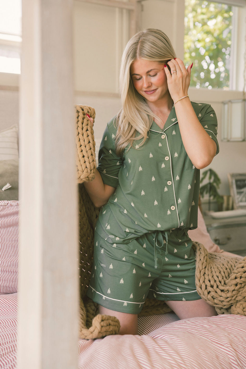 Button-Up Shorts Set - Winter Pines