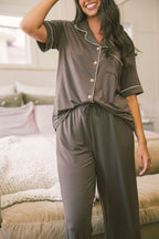 Button Up Short Sleeve Pants Set | Chocolate