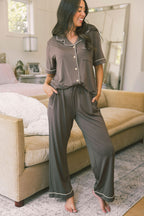 Button Up Short Sleeve Pants Set | Chocolate