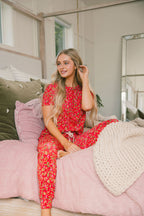 Classic Jogger Pajama Set | Red Christmas Floral Berries