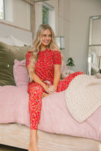 Classic Jogger Pajama Set | Red Christmas Floral Berries