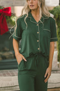 Button Up Short Sleeve Pants Set - Mountain View Green