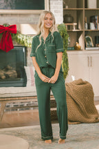 Button Up Short Sleeve Pants Set | Mountain View Green