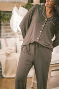 BUTTON UP LONG SLEEVE PANTS SET MODAL -Chocolate