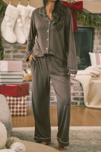 Button Up Long Sleeve Pants Set | Chocolate