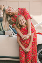 Little Lates Kids Lounge Set | Red Christmas Floral Berries