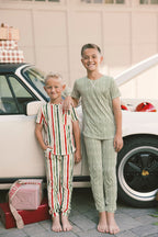 Little Lates Kids Lounge Set | Green & Cream Vertical Stripe