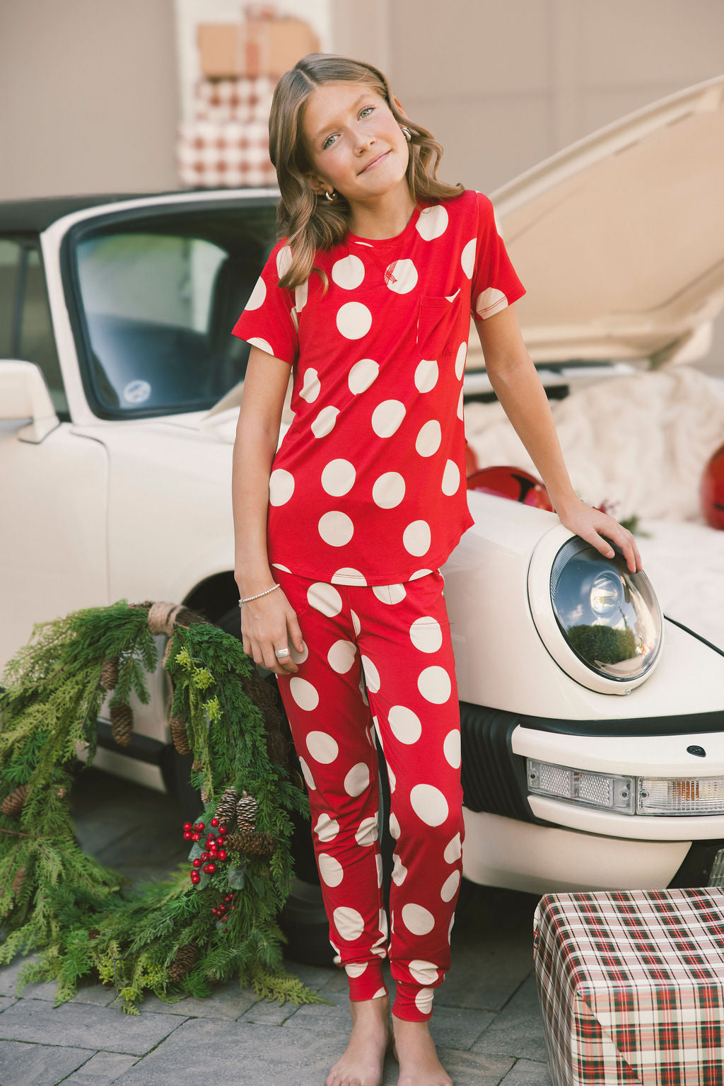 LITTLE LATES MODAL LOUNGE SET- Large Red Polka Dot