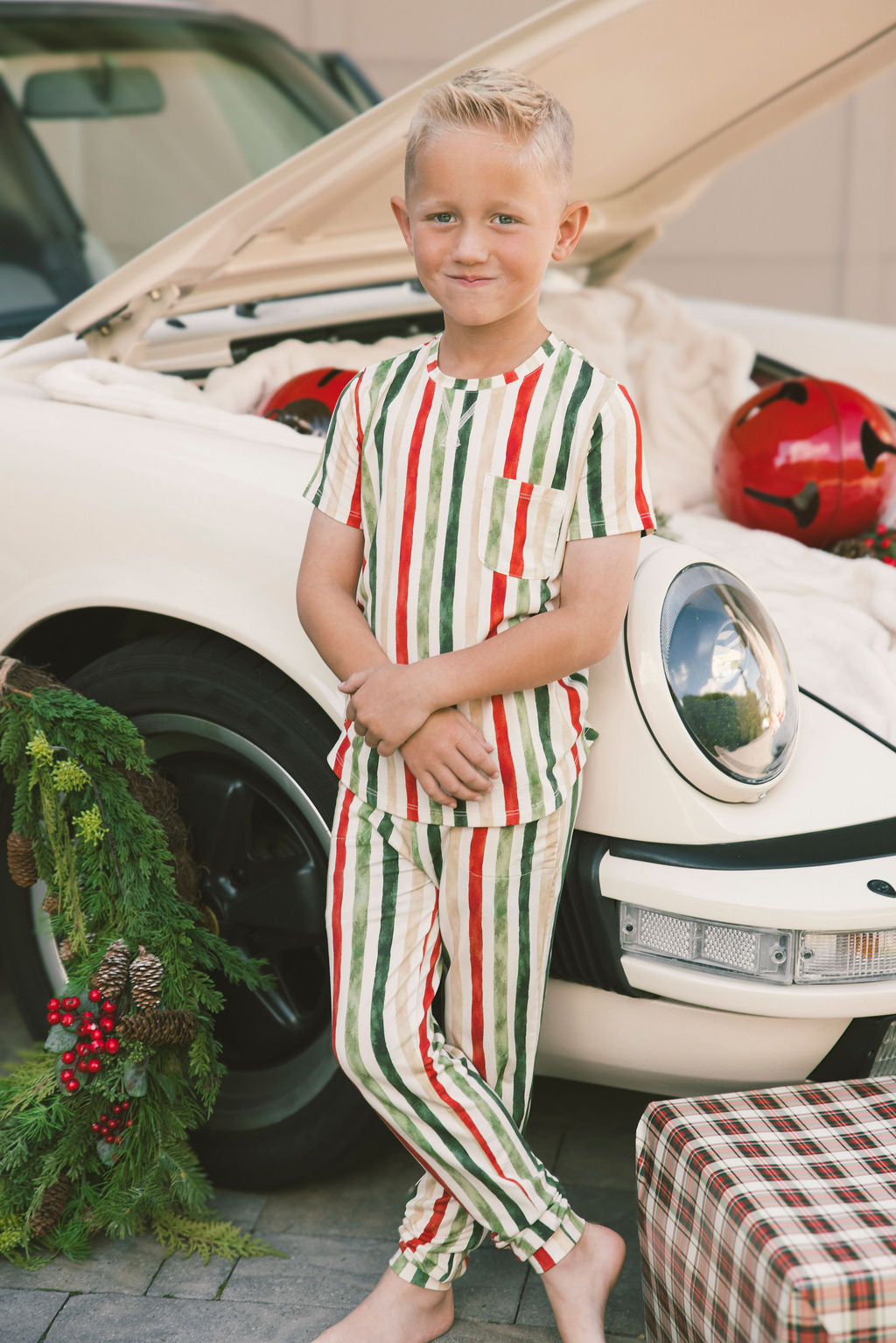 LITTLE LATES MODAL LOUNGE SET- Holiday Classic Vertical Stripe