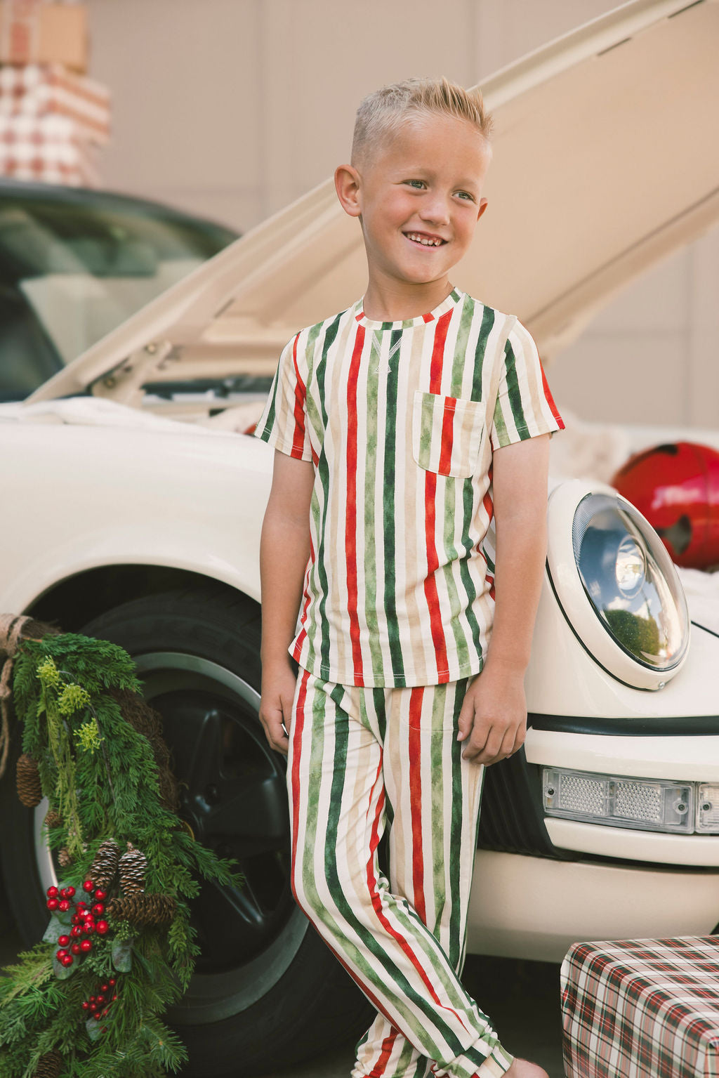 LITTLE LATES MODAL LOUNGE SET- Holiday Classic Vertical Stripe