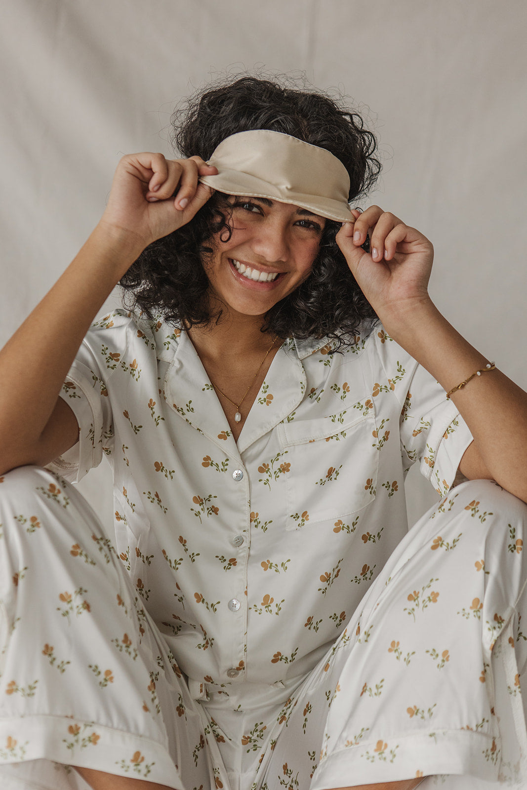 Satin Pajama Set | Dainty Floral Short Sleeve